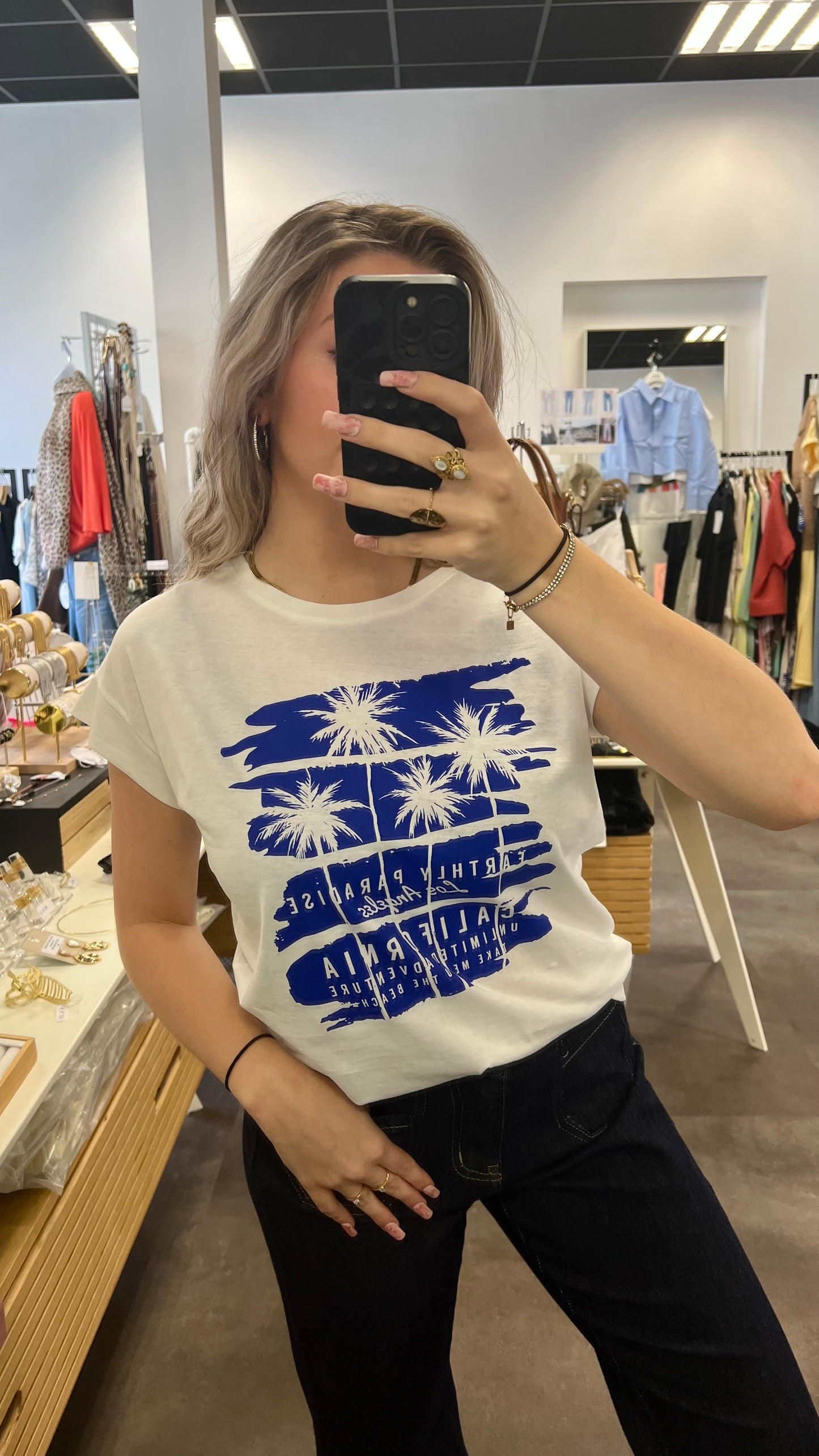 t shirt palmier bleu