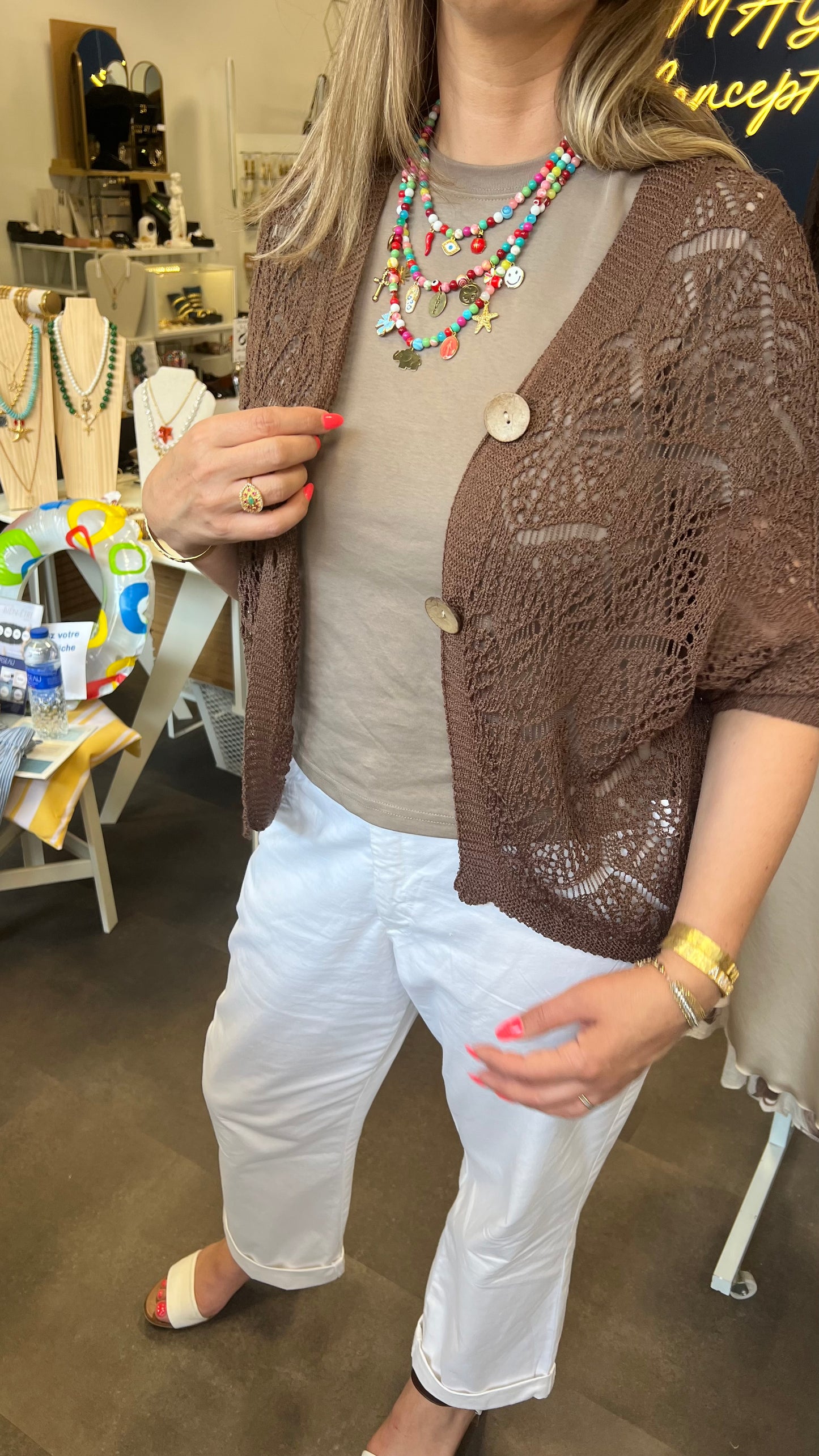gilet avec boutons plats marron