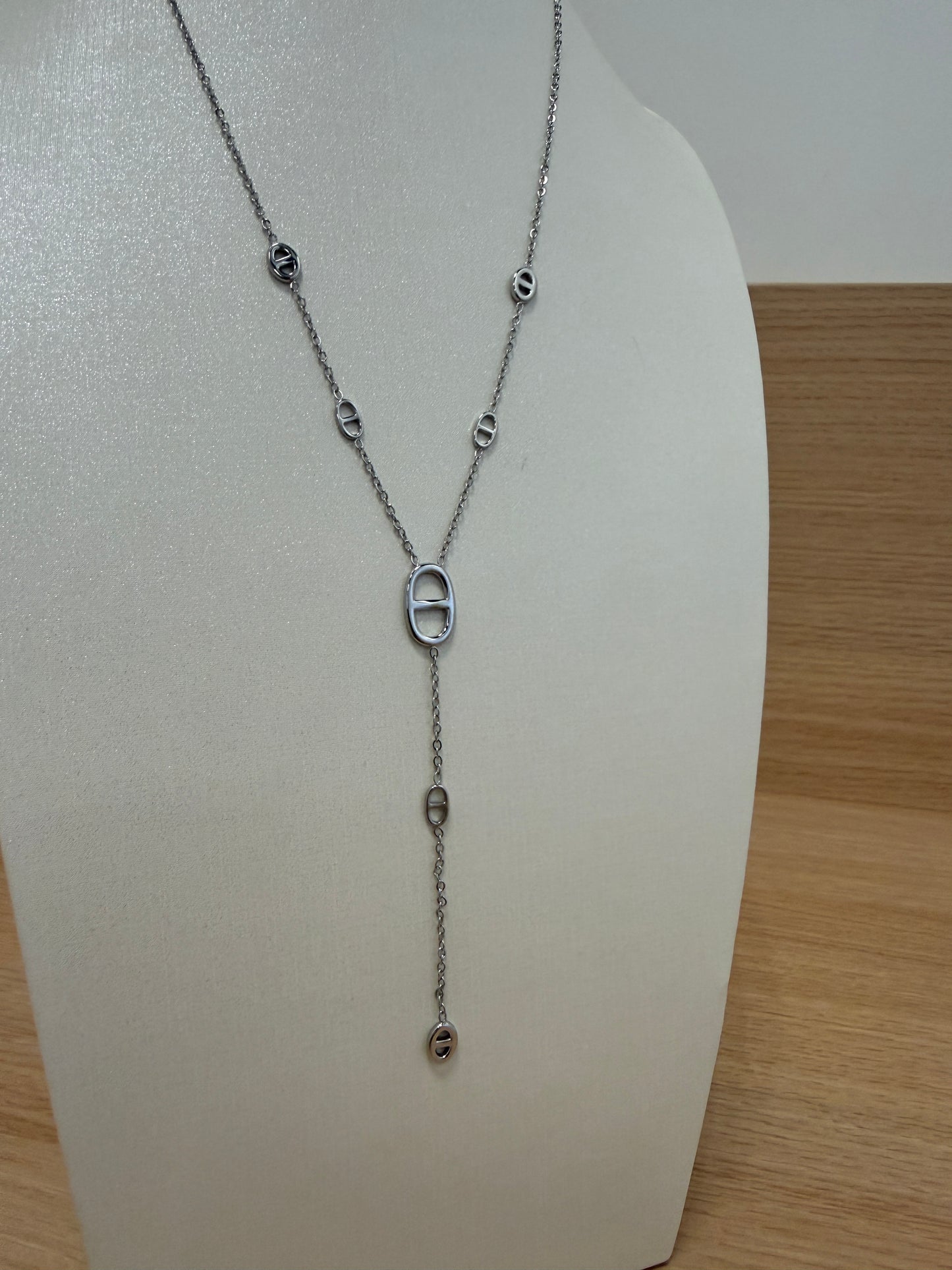 collier Y maille marine argenté