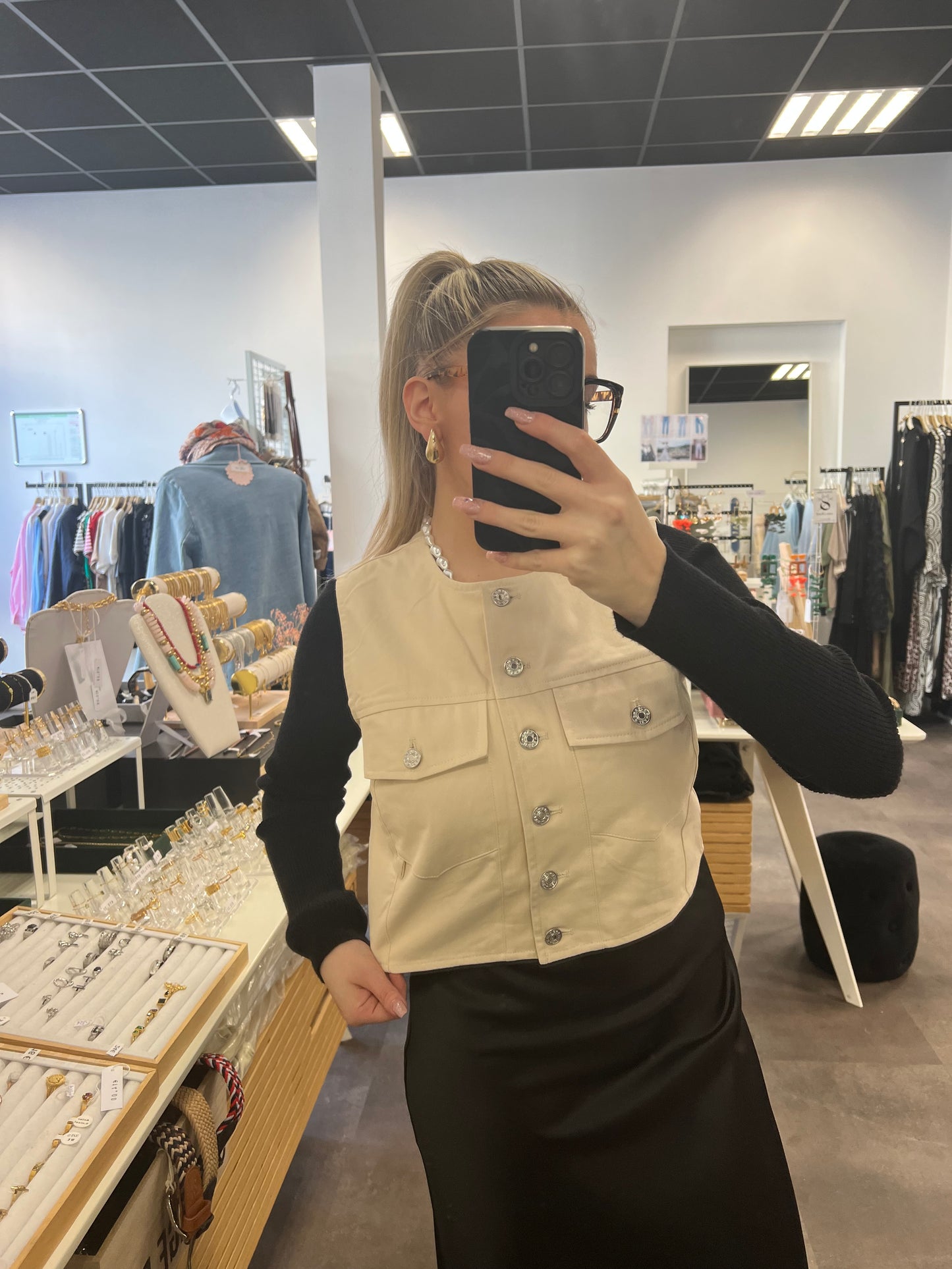 veste courte en jean beige