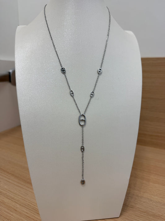 collier Y maille marine argenté