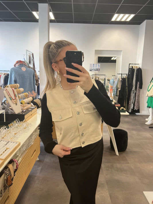 veste courte en jean beige