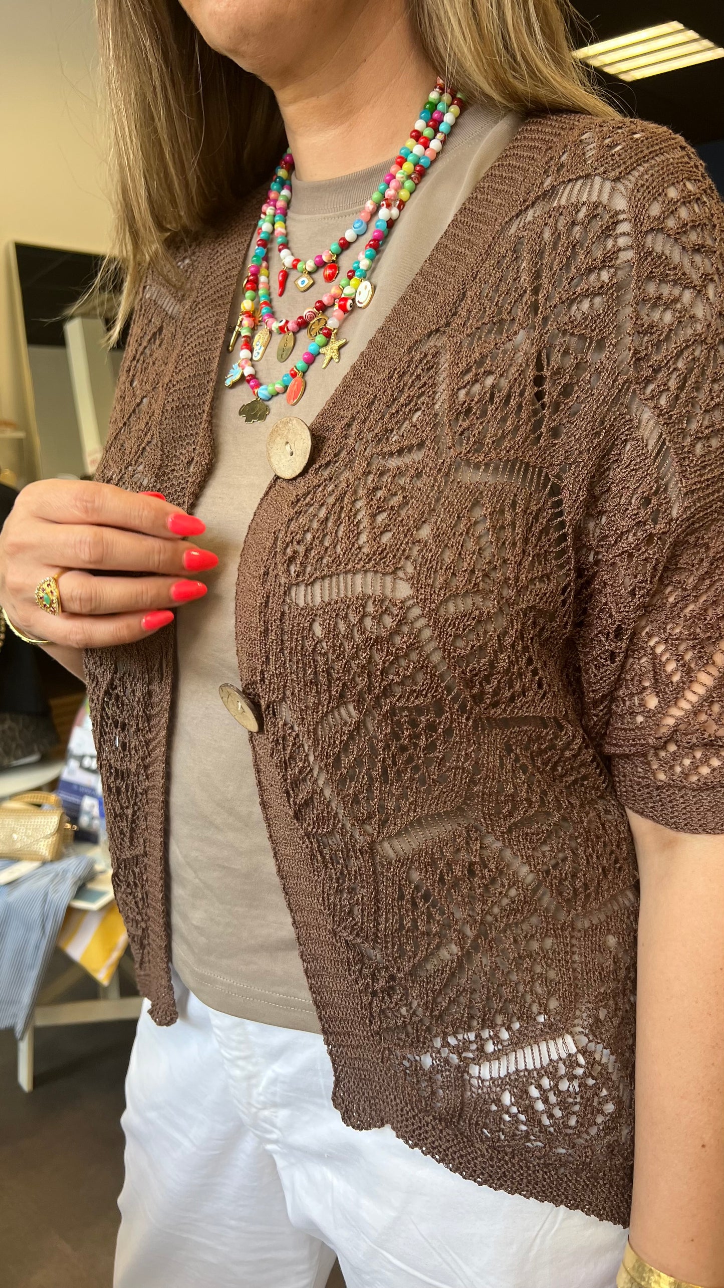 gilet avec boutons plats marron