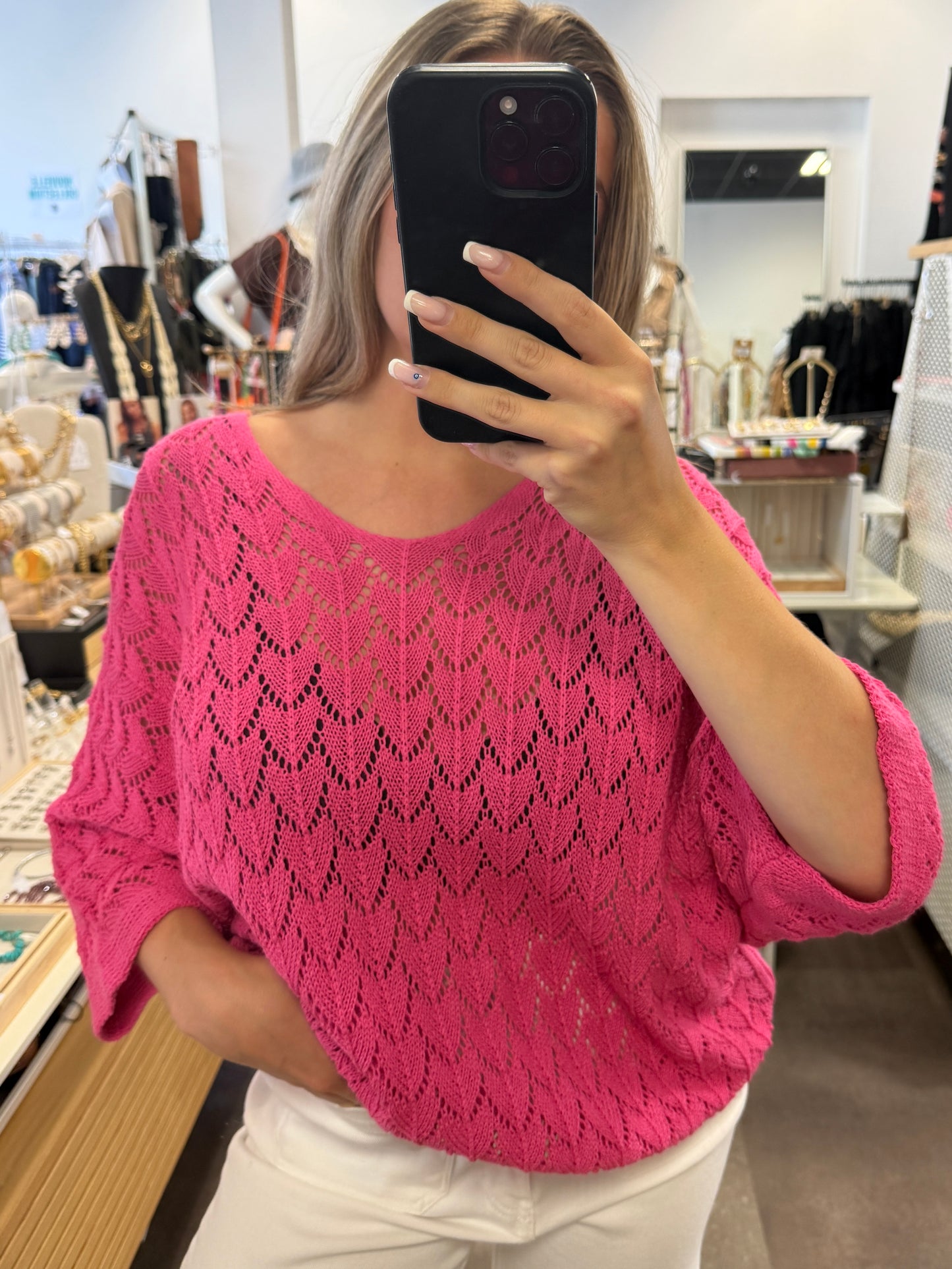 pull maille rose manches chauves souris