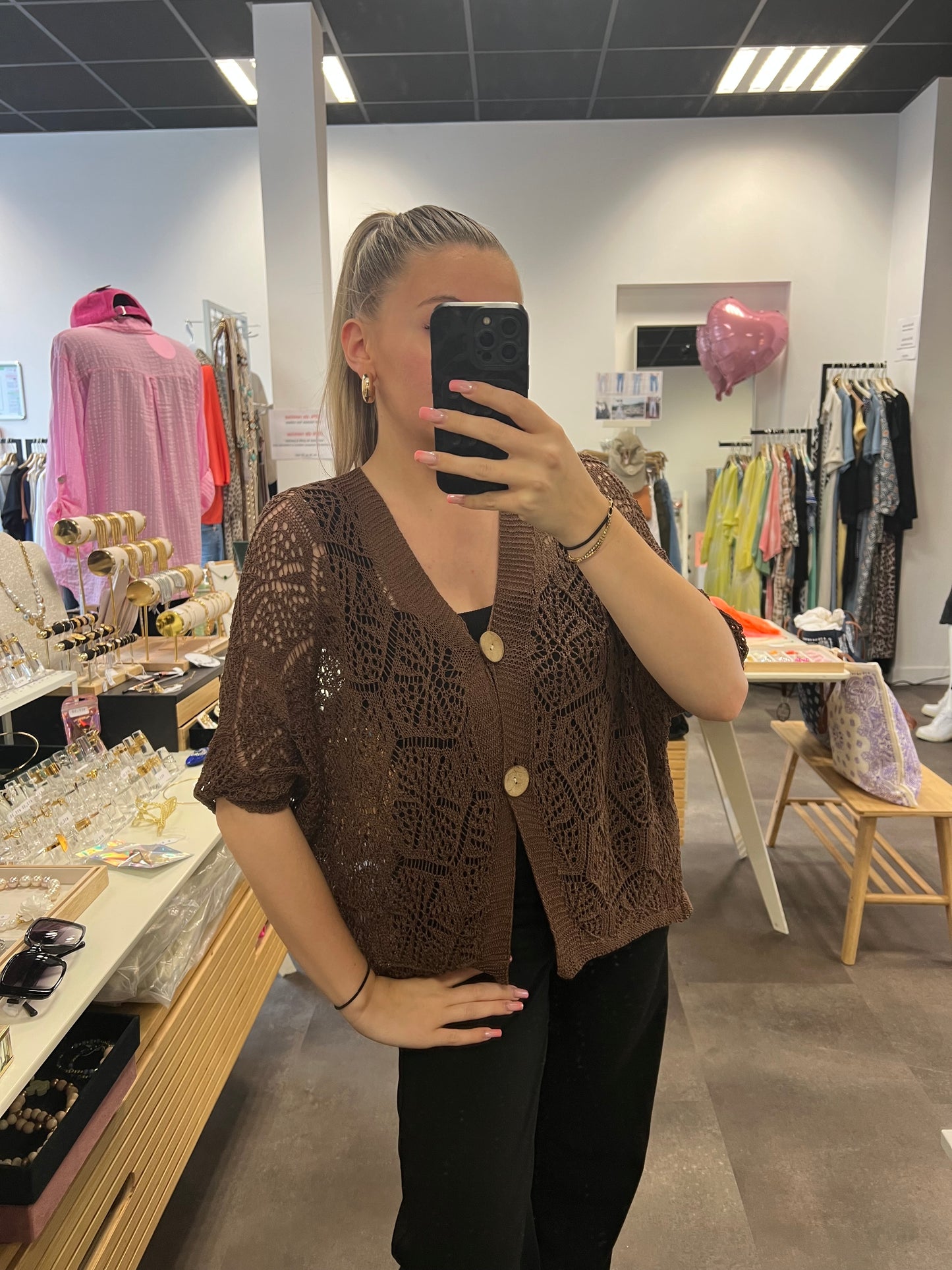 gilet avec boutons plats marron